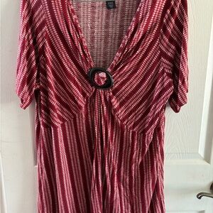 Ellos Red and White Striped Blouse with Ring Detail
